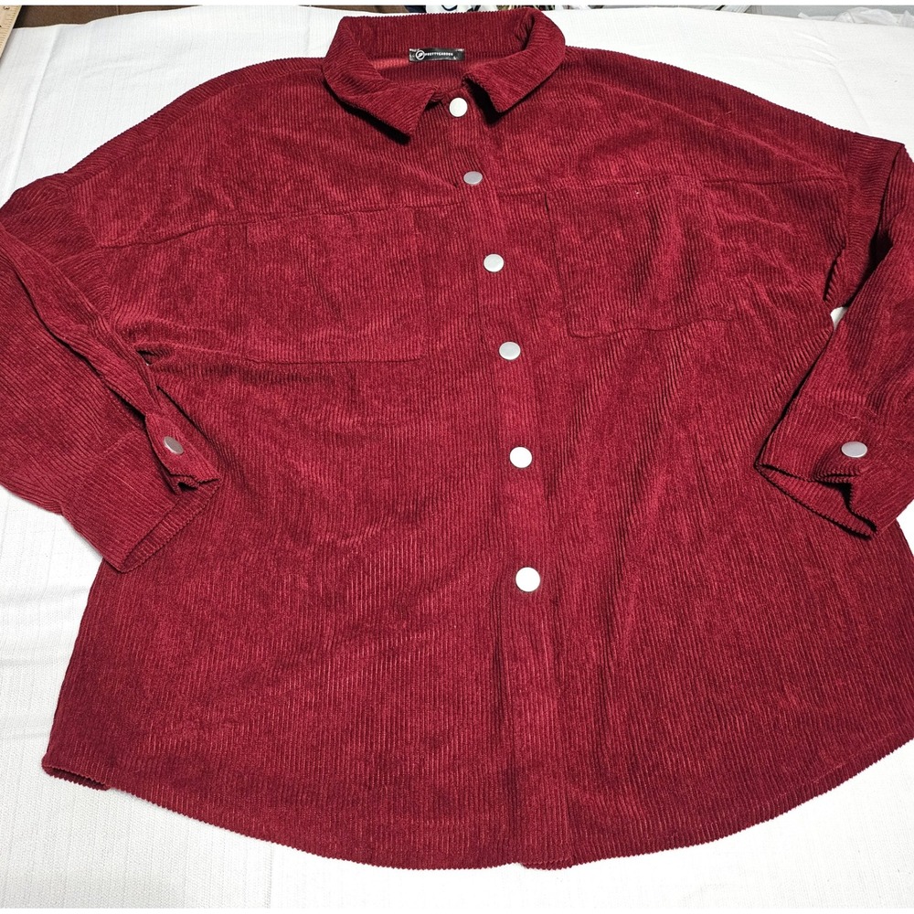 Pretty Garden Burgundy Corduroy Oversized Button Front Shirt Top Size‎ L